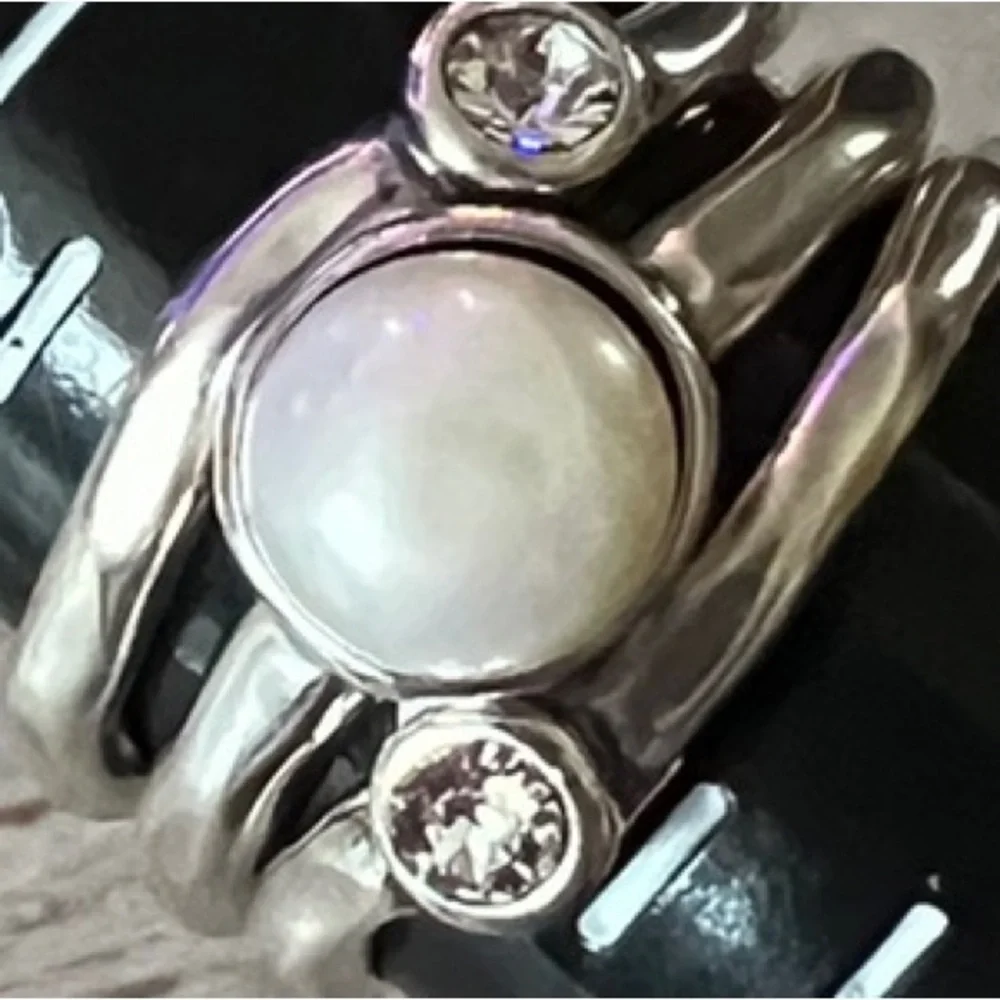Grace & Heart G&H SYMPHONY RING Size 9 SET 3 Stackable Rings CZ/Pearl Brand New